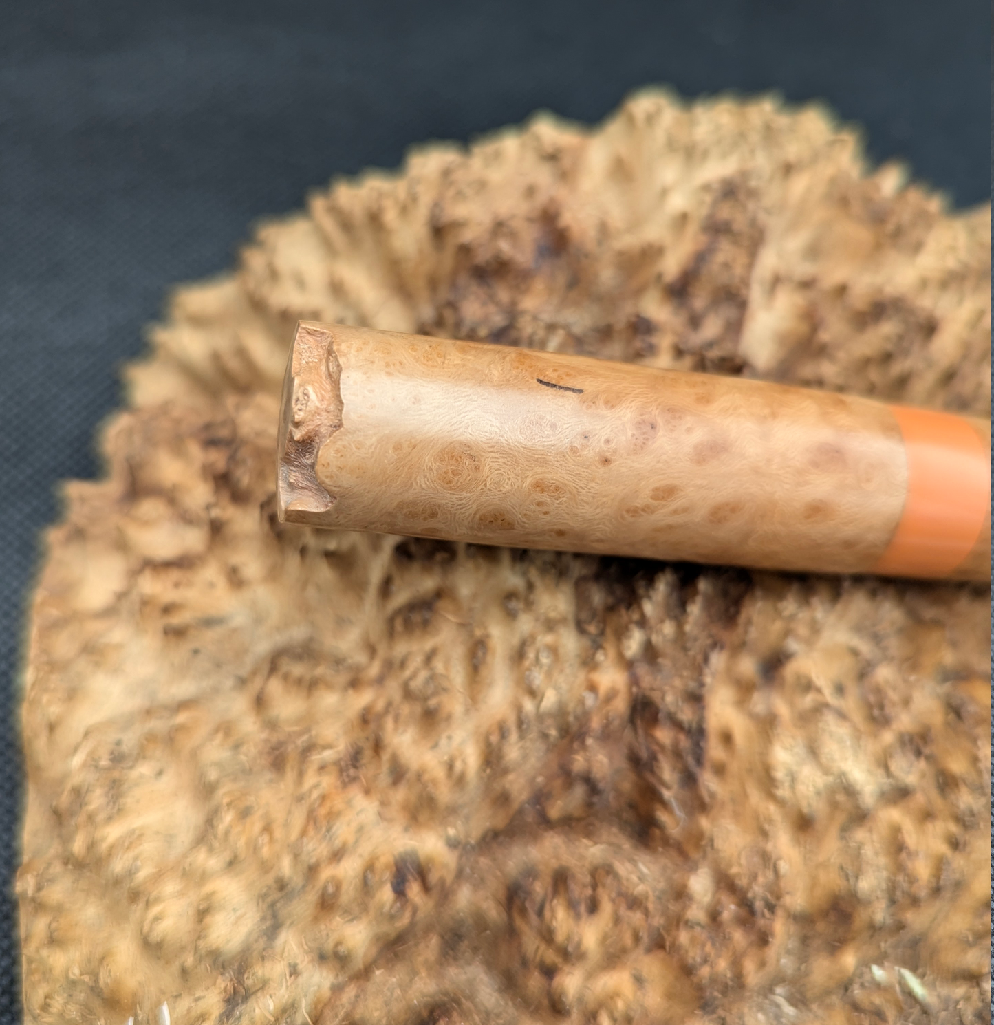 Briar Burl - Copper Accent Rings - Live Edge Cap - Orange Ebonite