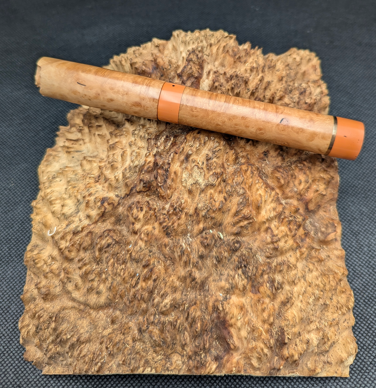 Briar Burl - Copper Accent Rings - Live Edge Cap - Orange Ebonite