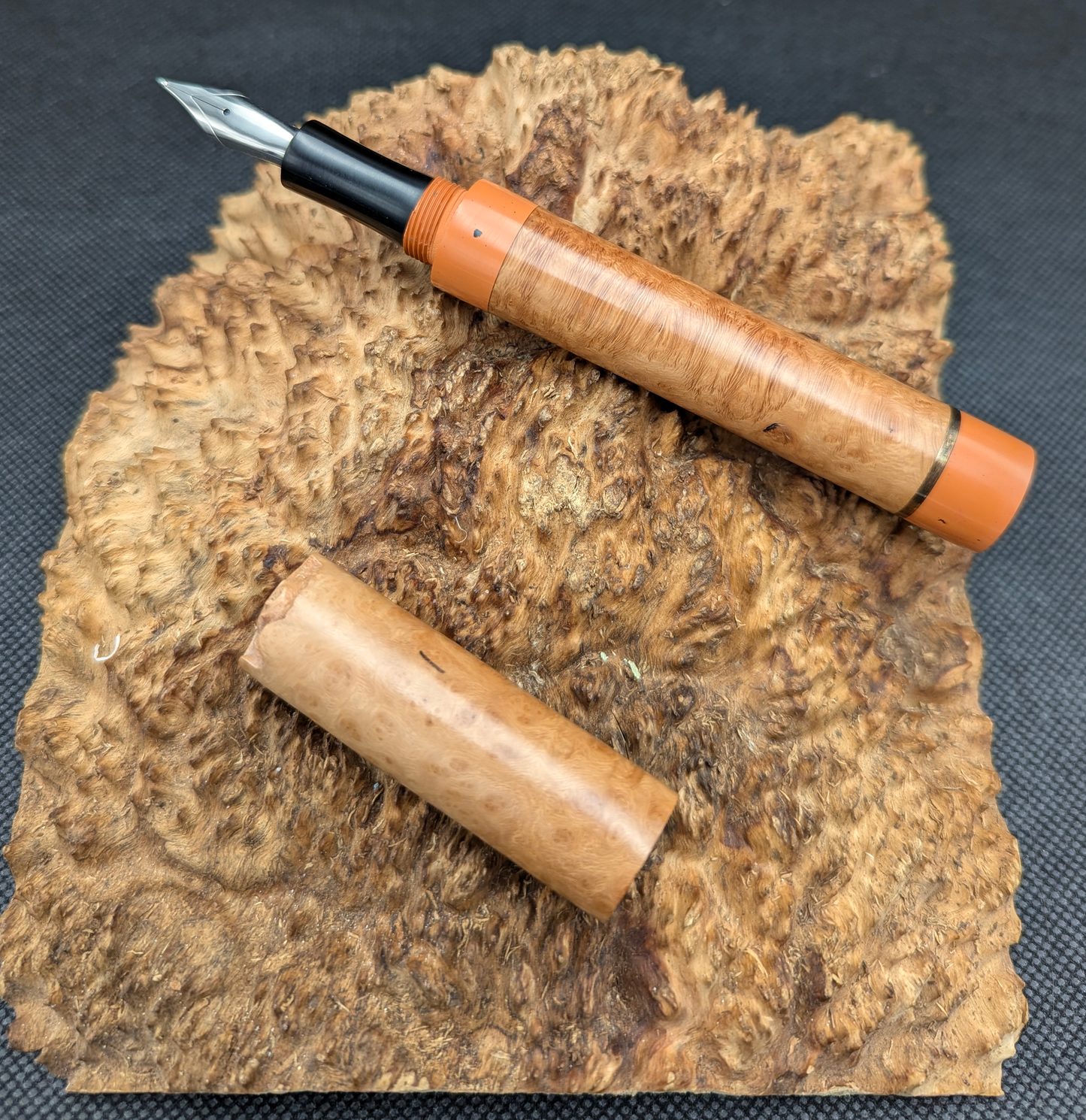 Briar Burl - Copper Accent Rings - Live Edge Cap - Orange Ebonite