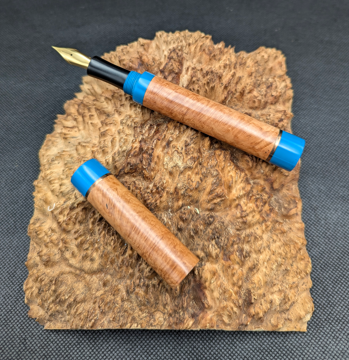 Briar Burl - Copper Accent Rings - Blue Ebonite